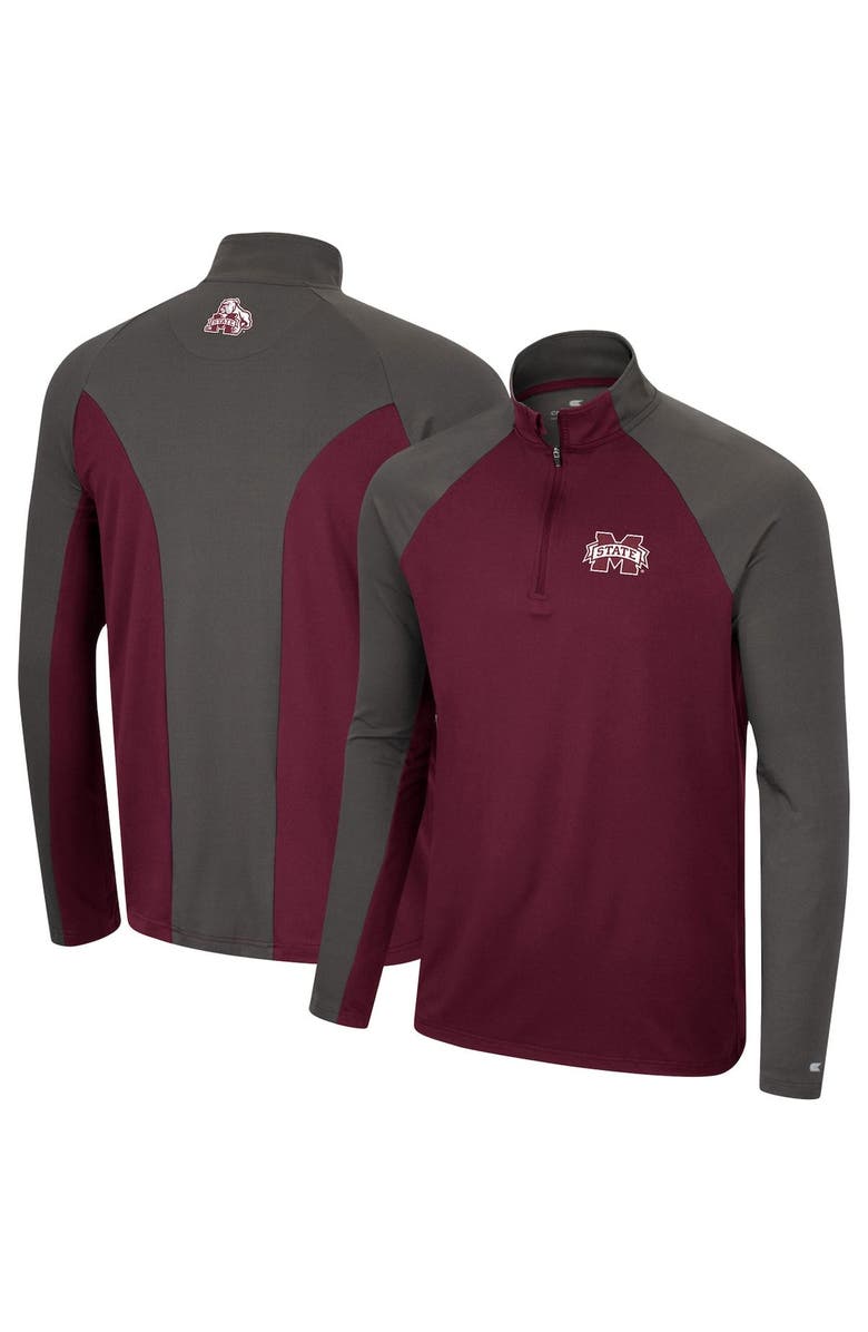COLOSSEUM Men's Colosseum Maroon/Charcoal Mississippi State Bulldogs Two Yutes Raglan Quarter-Zip Windshirt, Main, color, 