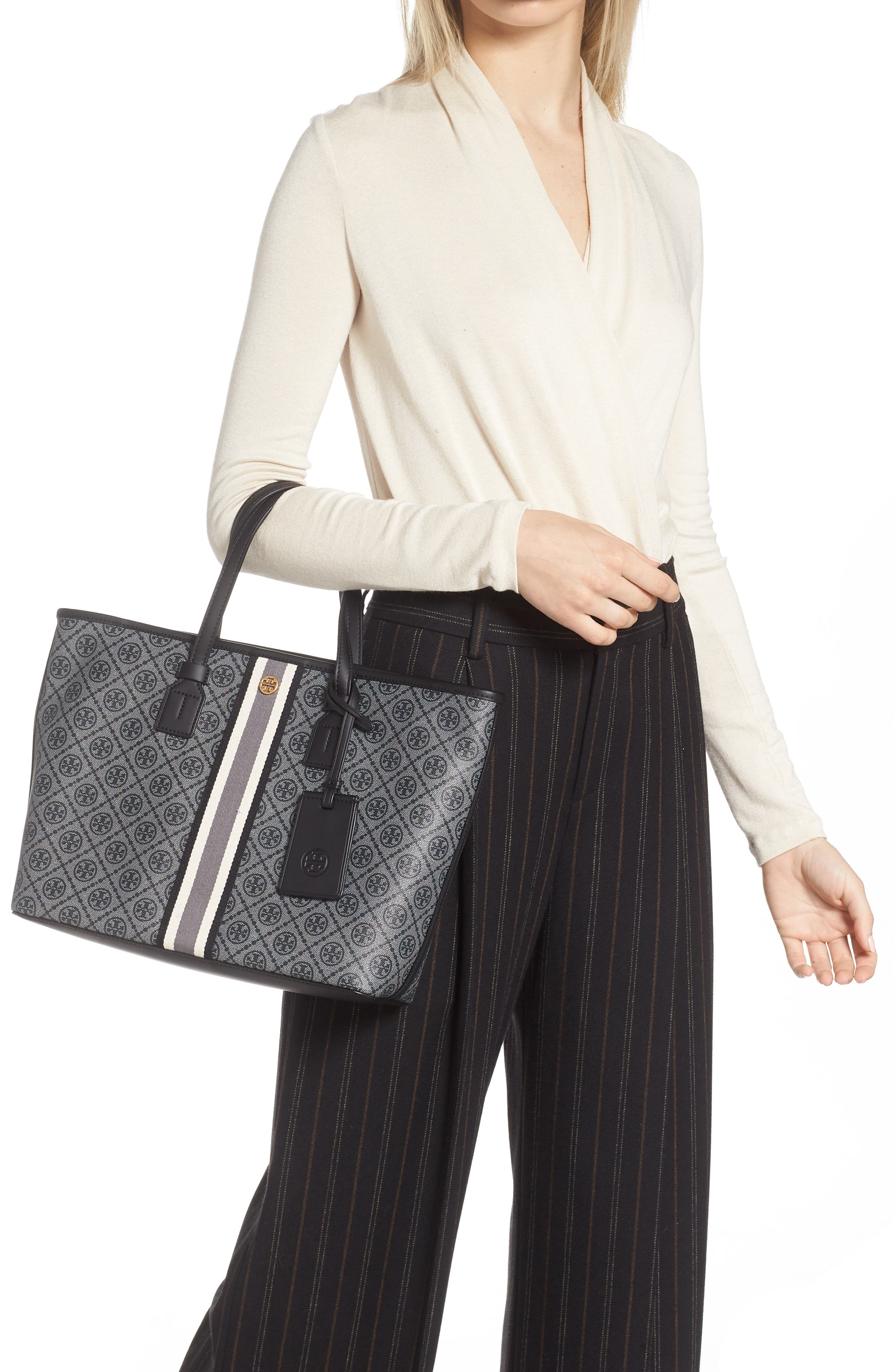 Tory Burch T Monogram Small Coated Canvas Tote, Alternate, color, 