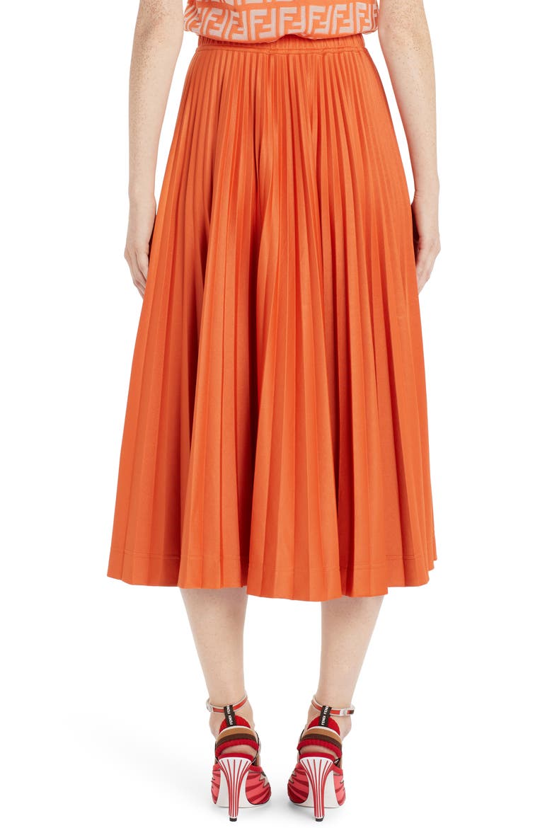 Pleated Jersey Midi Skirt, Alternate, color, KUMQUAT