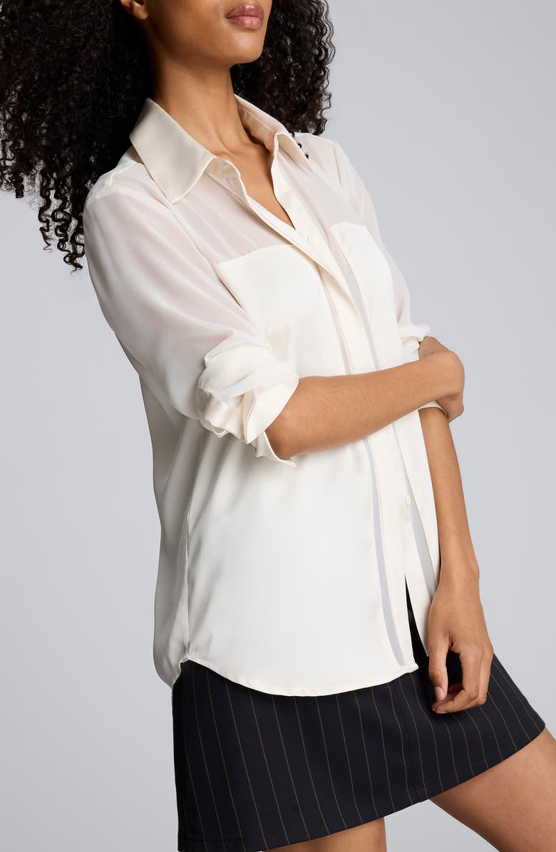 Kenneth Cole Sheer Satin Trim Shirt, Main, color, Oyster