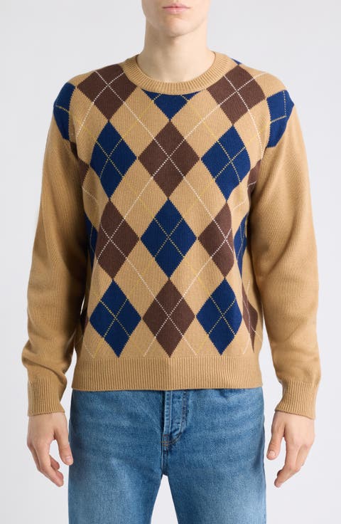 Gender Inclusive Argyle Wool Crewneck Sweater