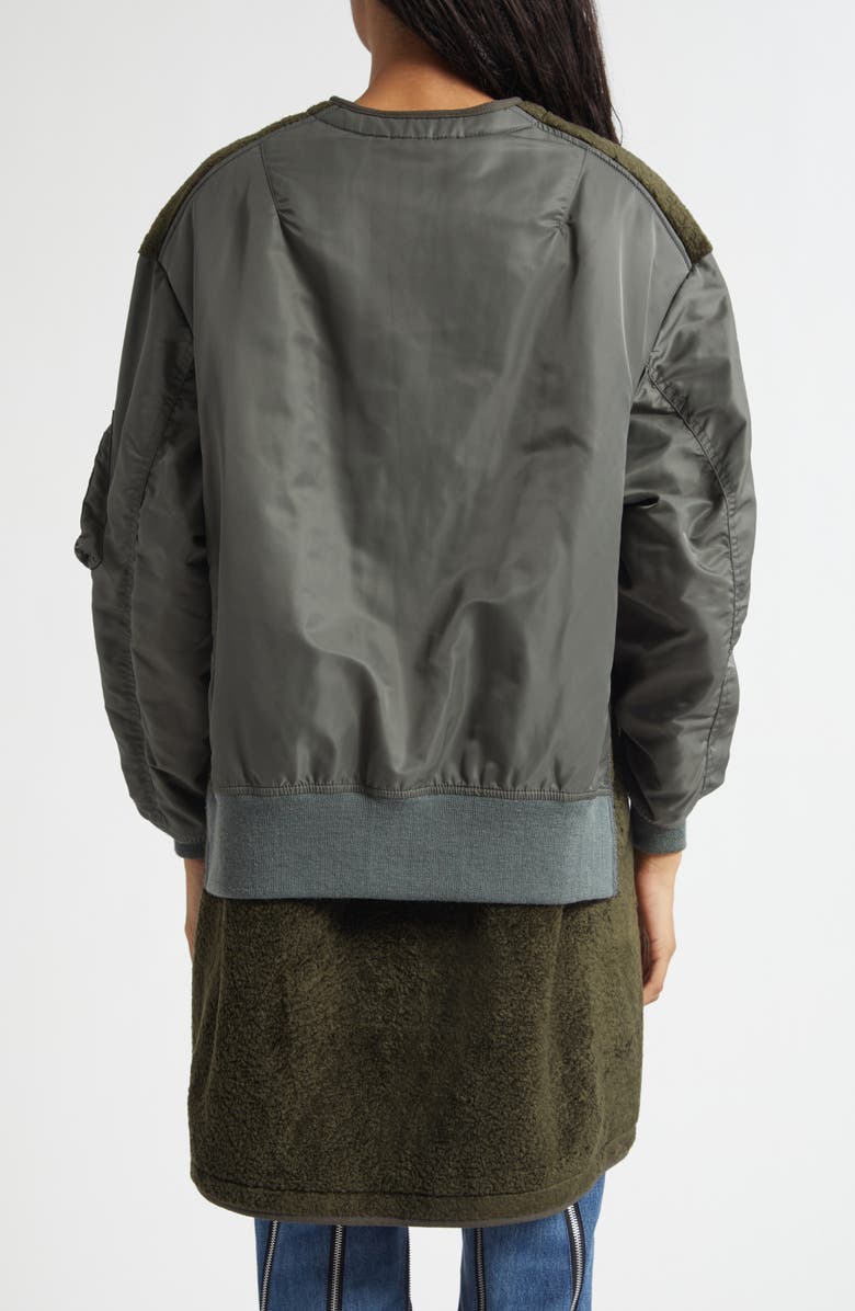 Junya Watanabe High Pile Fleece & Nylon Bomber Coat, Alternate, color, Khaki X Sage Green