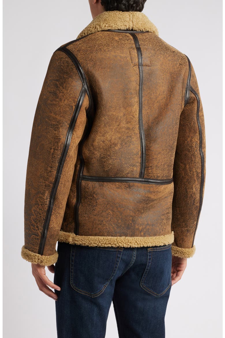 Genuine Shearling Collar Sheepskin Bomber Jacket, Alternate, color, BROWN