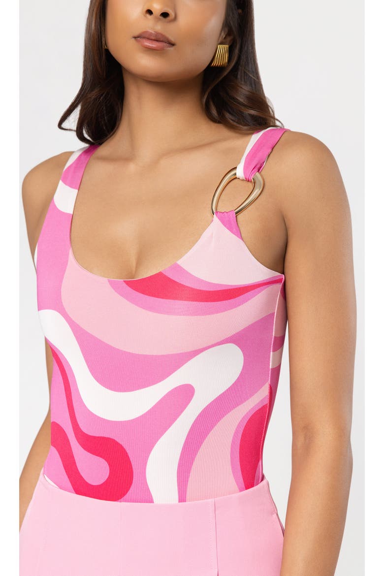 Marius Geometric Sheen Jersey Bodysuit, Alternate, color, Wavy Geo Pink