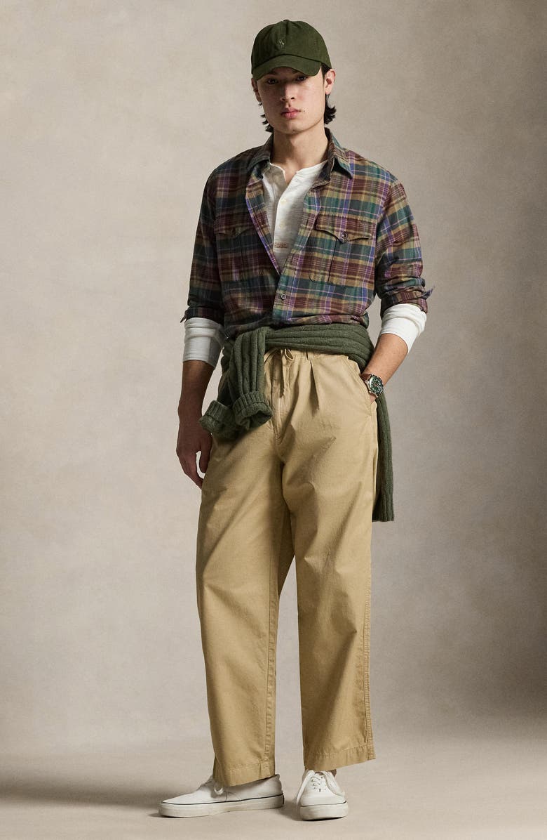 Polo Ralph Lauren Prepster Pleated Cotton Twill Easy Drawstring Pants, Alternate, color, Coastal Beige