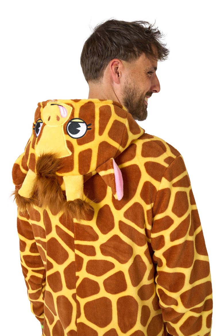 Giraffe Hooded Fleece Costume Jumpsuit, Alternate, color, BEIGE