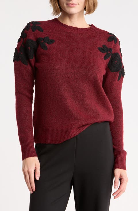 Embroidered Sleeve Crewneck Sweater
