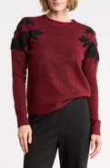 T Tahari Embroidered Sleeve Crewneck Sweater