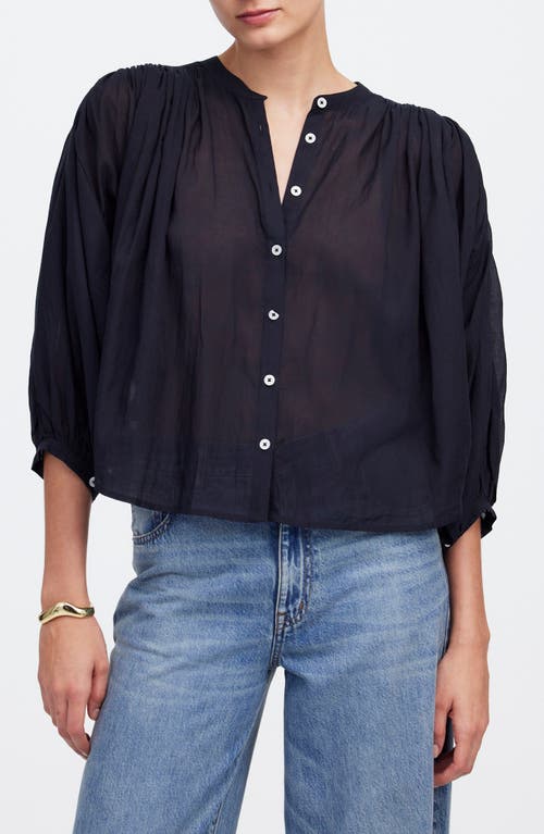 Madewell Shirred Voile Button-up Top In Jet Black