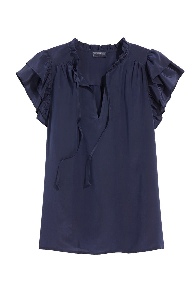 Cupro & Silk Flutter Sleeve Top, Alternate, color, NAUTICAL NAVY