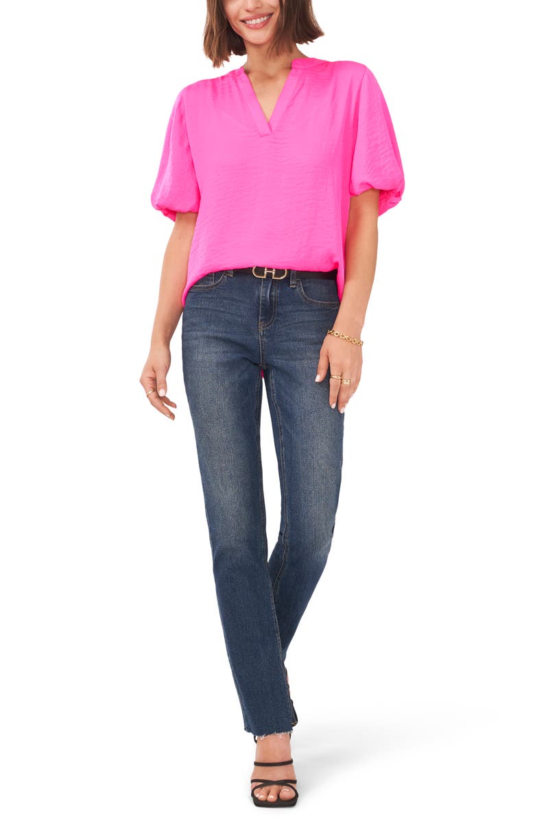 Vince Camuto Hammered Satin Puff Sleeve Top, Alternate, color, Hot Pink