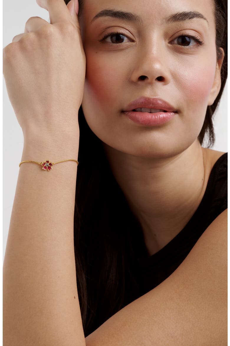 Petial Painted Flower Slider Bracelet, Alternate, color, GOLD TONE / RASPBERRY / CLEAR