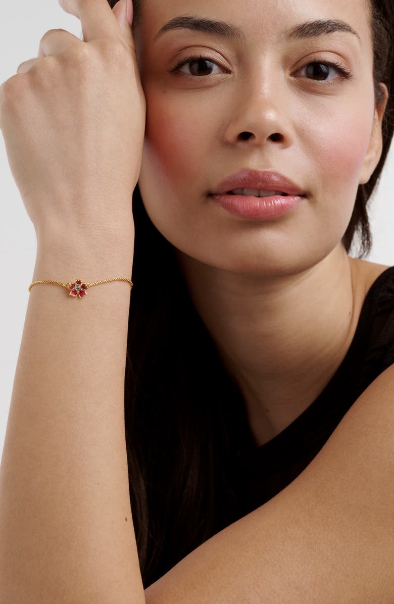 Ted Baker Petial Painted Flower Slider Bracelet, Alternate, color, Gold Tone / Raspberry / Clear