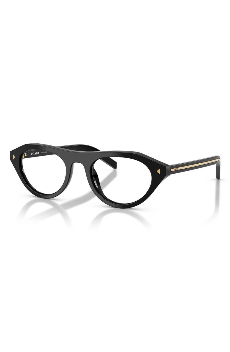 Prada 51mm Irregular Blue Light Blocking Glasses, Alternate, color, Black / Clear Blue Light