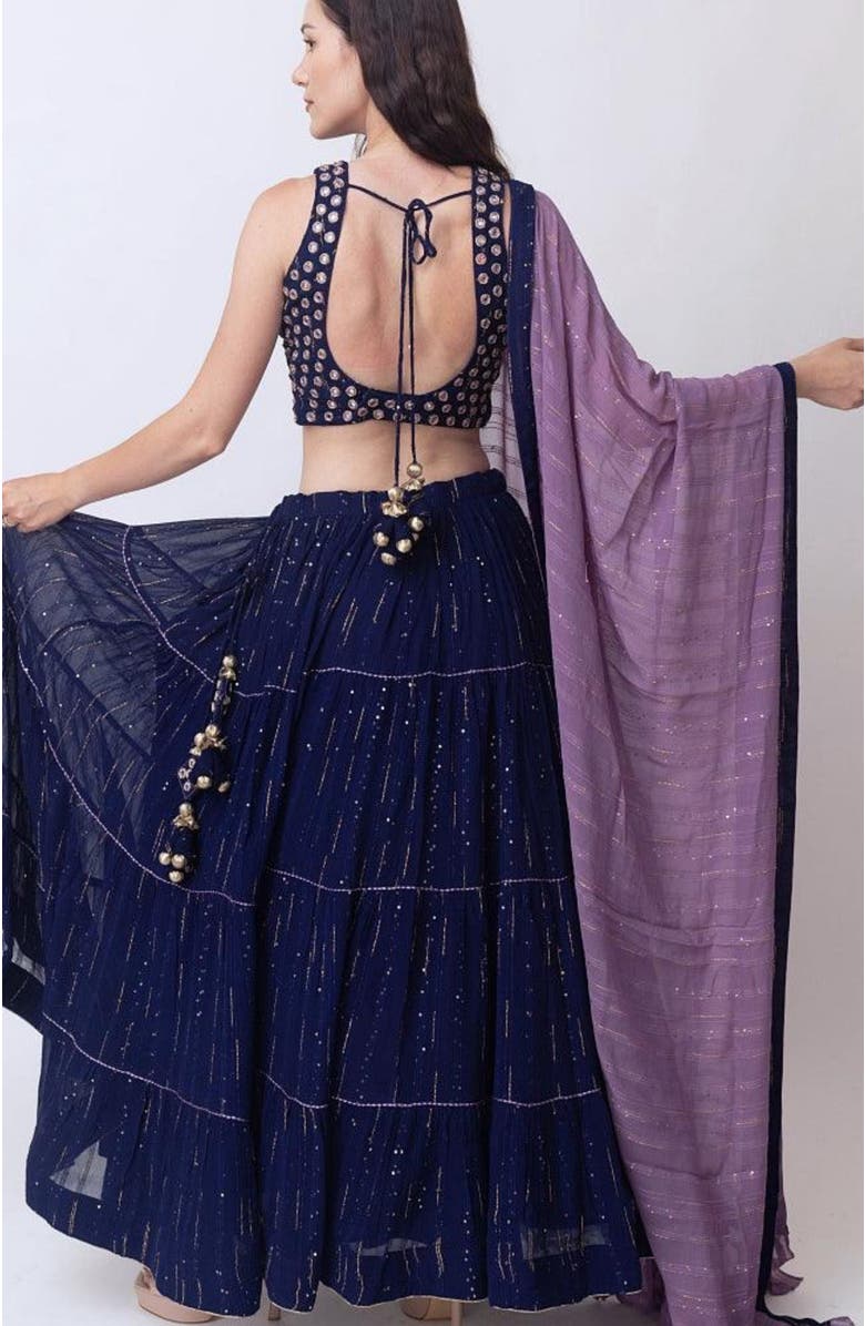 RAAS Ria Sequins Tiered Lehenga Choli, Alternate, color, Midnight Blue