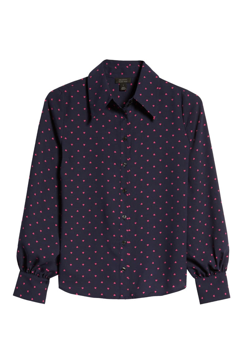 x Atlantic-Pacific Puff Sleeve Button-Up Shirt, Alternate, color, NAVY PEACOAT HEART