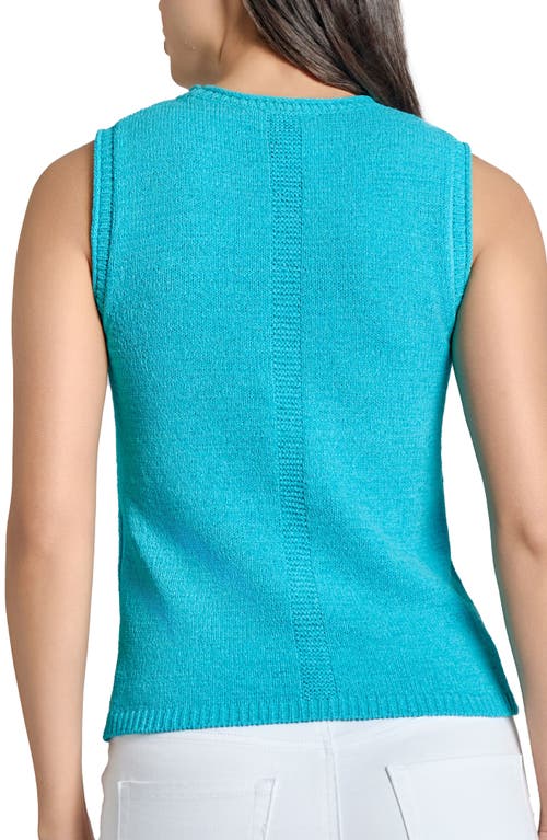 Jones New York Tape Yarn Roll Neck Sleeveless Sweater In Aqua Wave