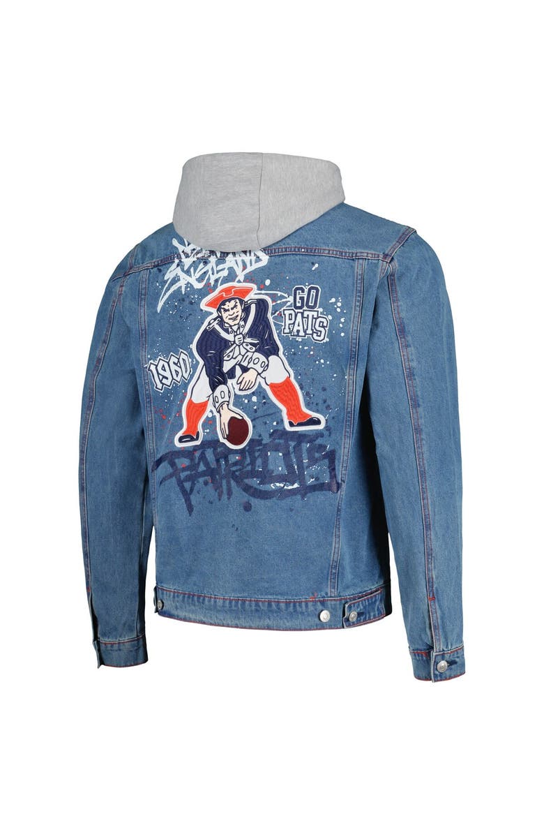 THE WILD COLLECTIVE Men's The Wild Collective New England Patriots Hooded Full-Button Denim Jacket, Alternate, color, 