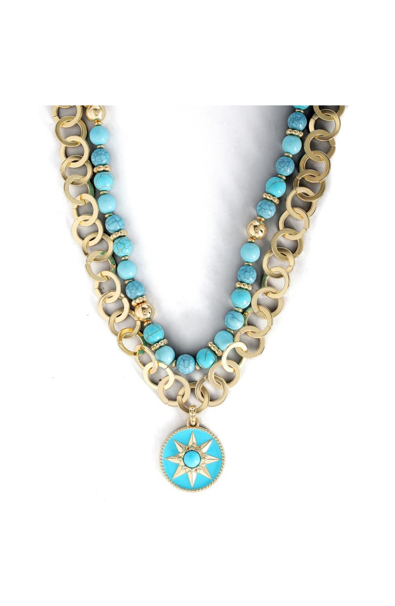 Jessica Simpson Women's Layered Necklace with Turquoise Beads, Main, color, 