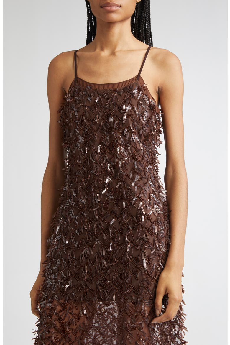 Sequin Fringe Slip Dress, Alternate, color, CHOCOLATE