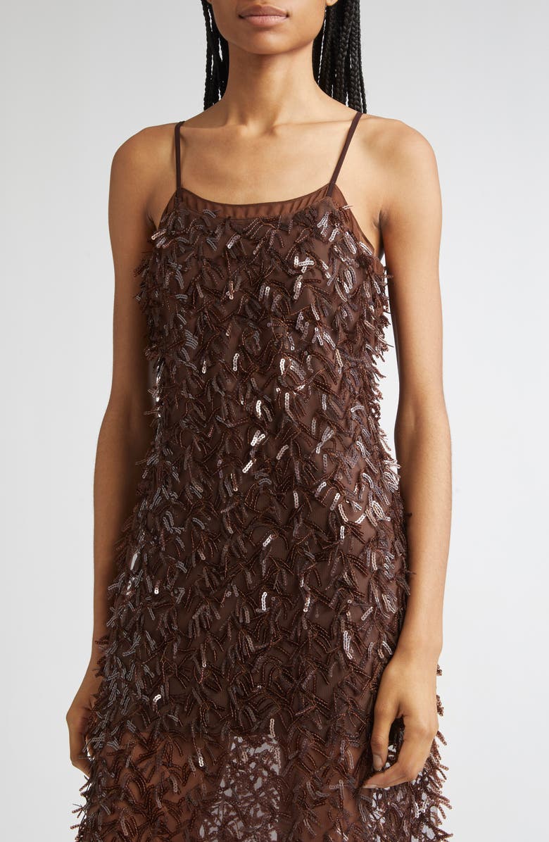 3.1 Phillip Lim Sequin Fringe Slip Dress, Alternate, color, Chocolate