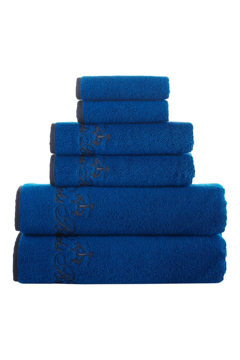 Six-Piece Contrast Frame Cotton Towel Set, Main, color, ROYAL BLUE