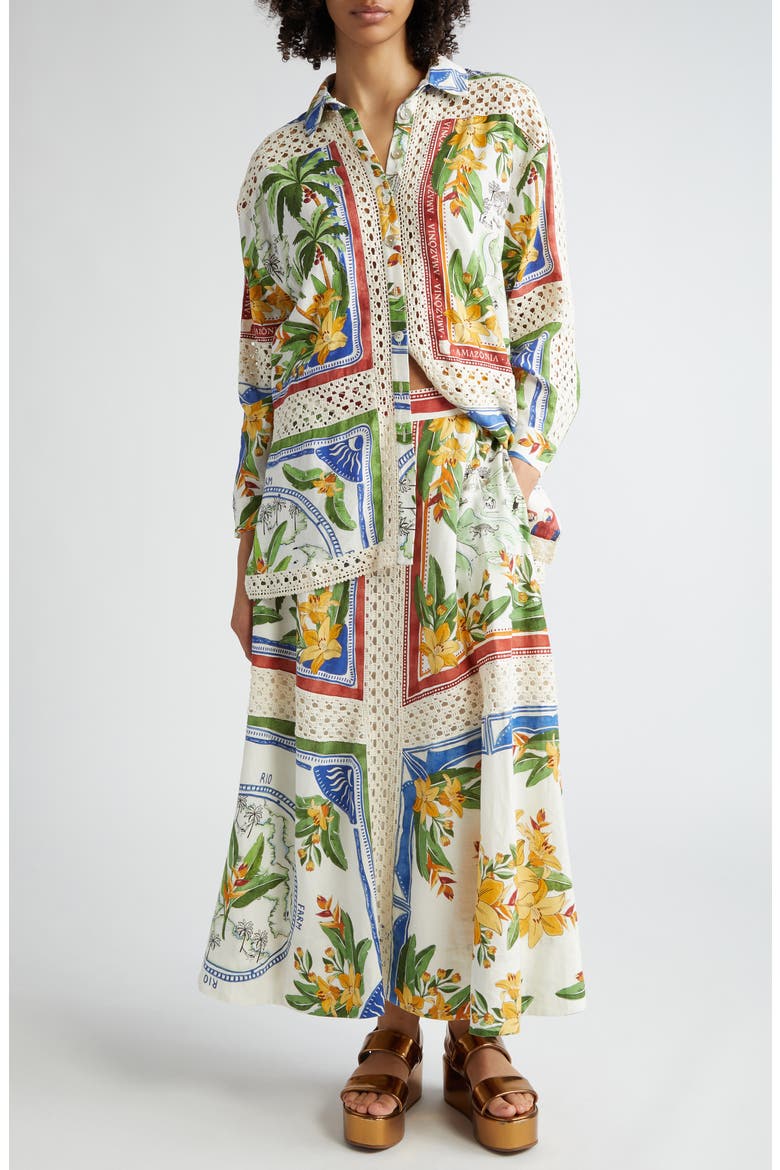 Tropical Destination Crochet Detail Button-Up Shirt, Alternate, color, OFF-WHITE