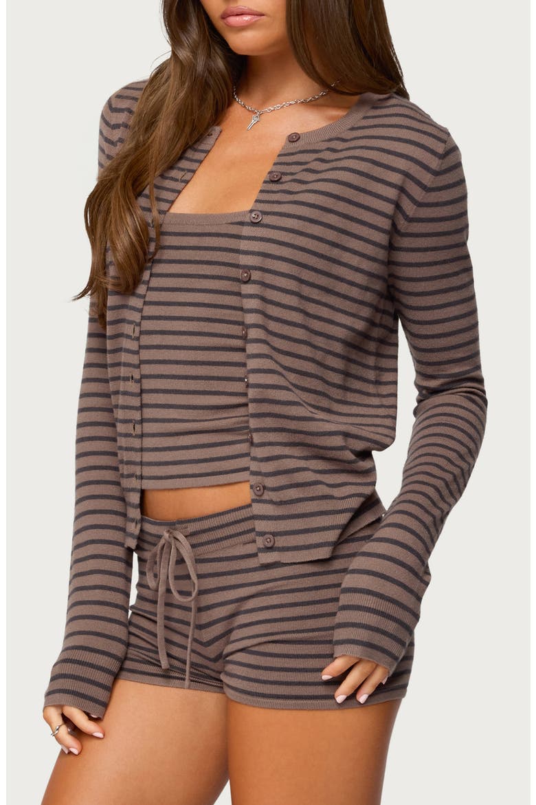 Lillian Stripe Cardigan, Alternate, color, BROWN
