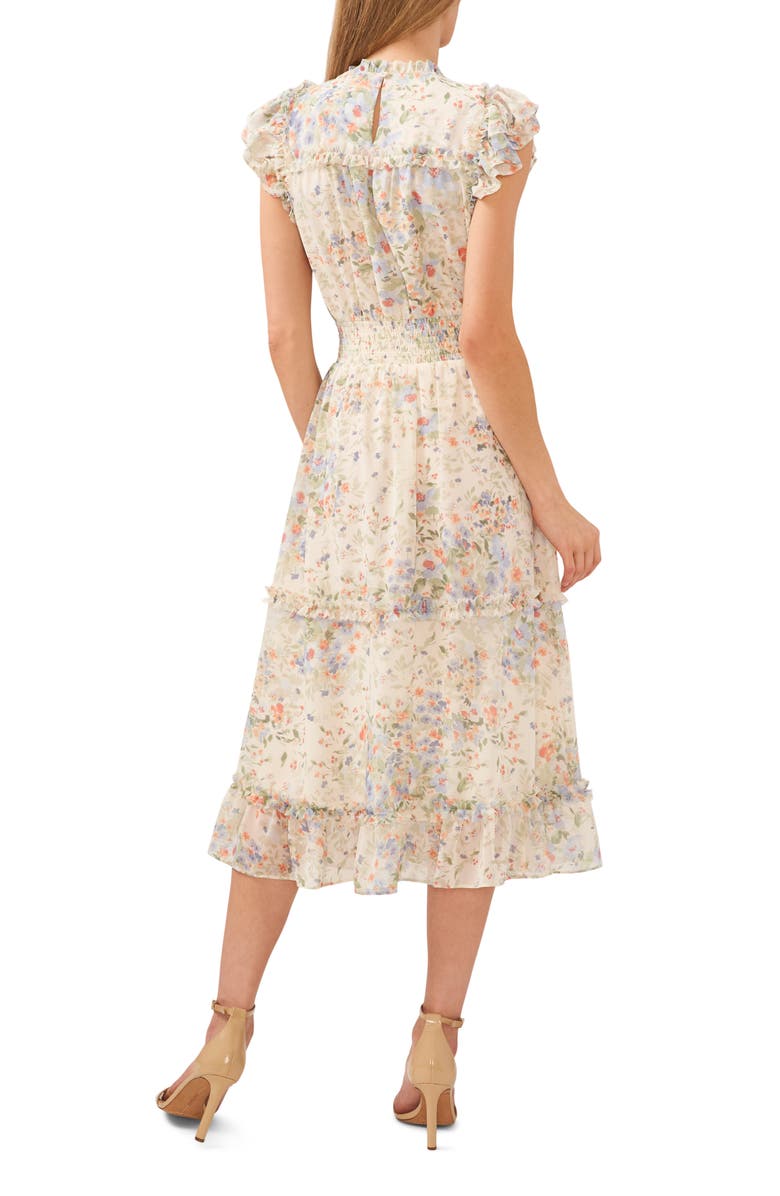 CeCe Floral Ruffle Midi Dress, Alternate, color, Egret
