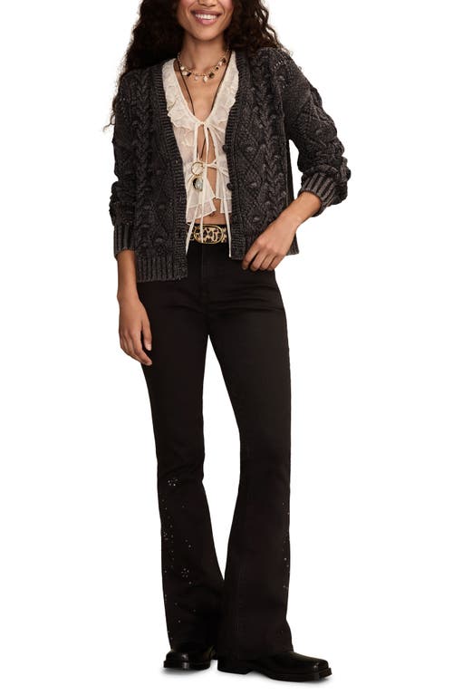 Lucky Brand Crop Cable Knit Cardigan In Black