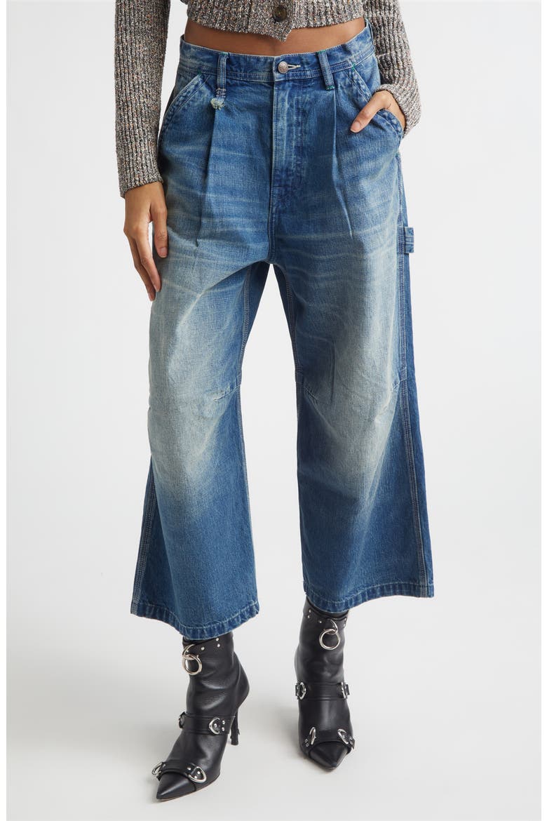 Pleated Crop Wide Leg Carpenter Jeans, Main, color, DEPOT BLUE