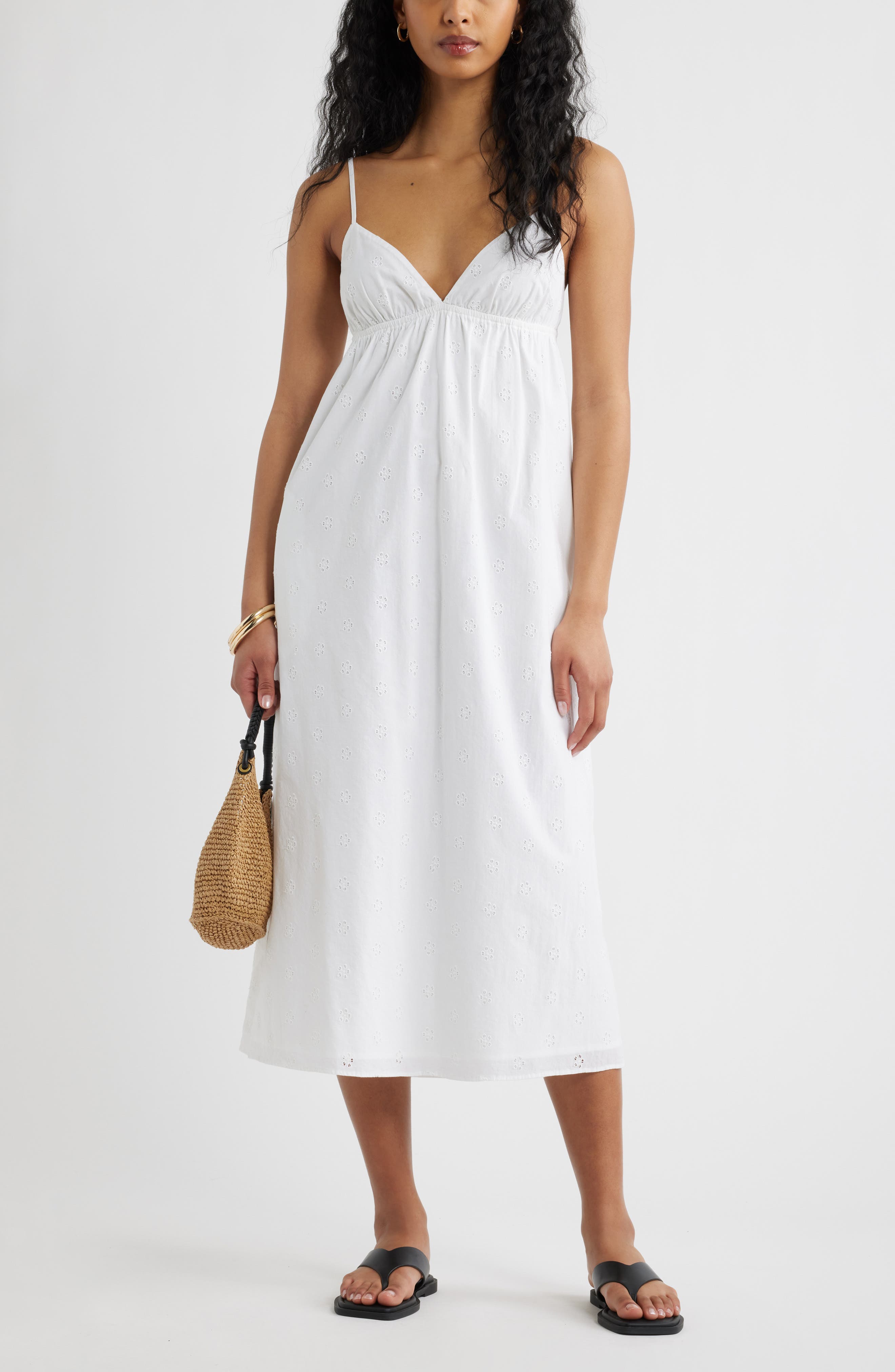 Open Edit Cotton Eyelet Midi Dress In White