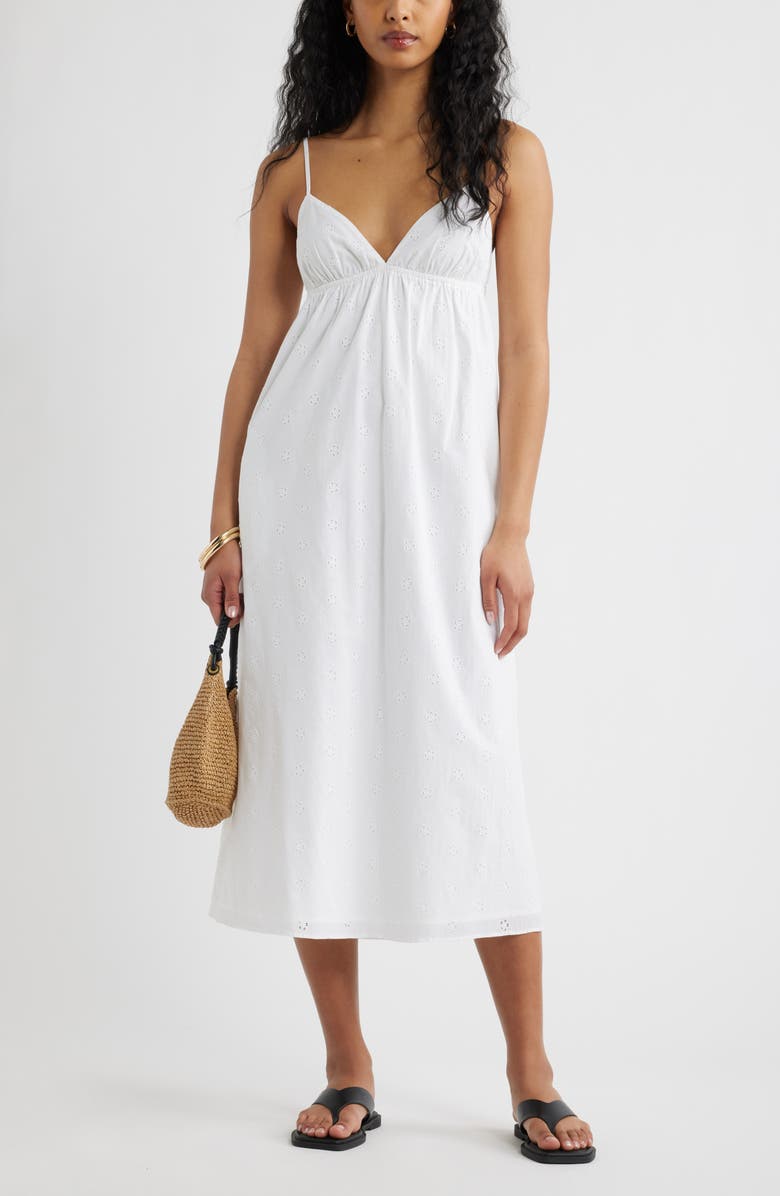 Open Edit Cotton Eyelet Midi Dress, Main, color, White
