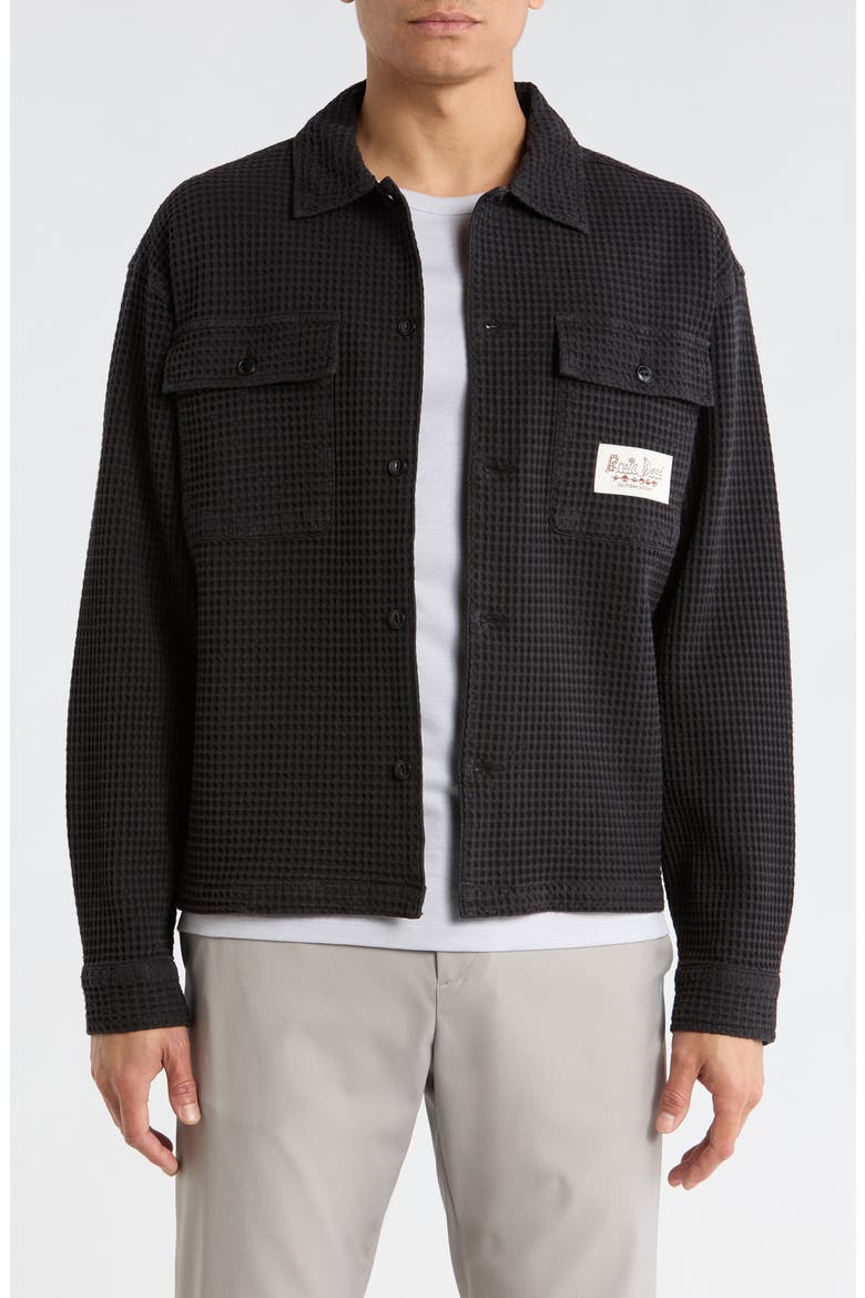 Waffle Knit Button-Up Shirt, Main, color, BLACK