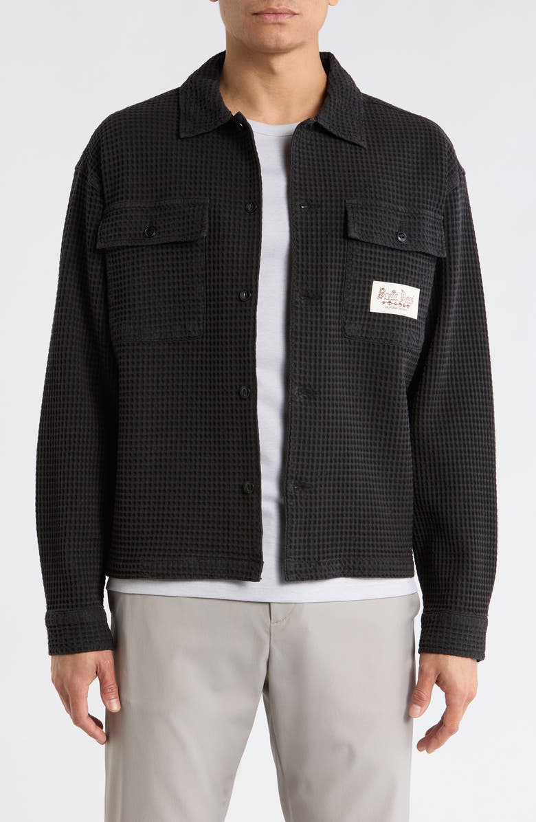Brain Dead Waffle Knit Button-Up Shirt, Main, color, Black
