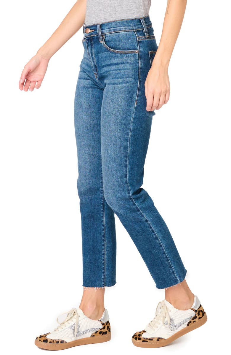 GIBSONLOOK Essential High Waist Raw Hem Crop Jeans, Alternate, color, Medium Blue