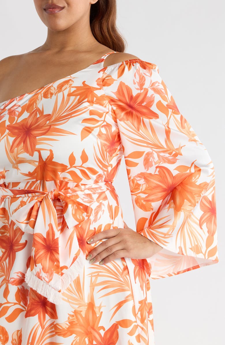 SUGARLIPS Nerola One-Shoulder Long Sleeve Maxi Dress, Alternate, color, Orange-White