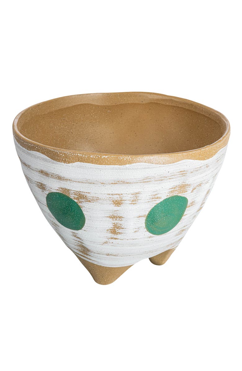 Storied Home Stoneware Footed Planter with Painted Geometric Design, Main, color, White