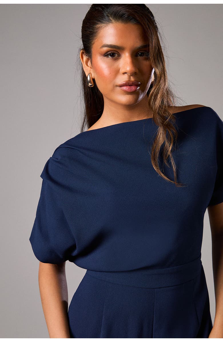 Coast Petite Pleat Off The Shoulder Jumpsuit, Alternate, color, Navy