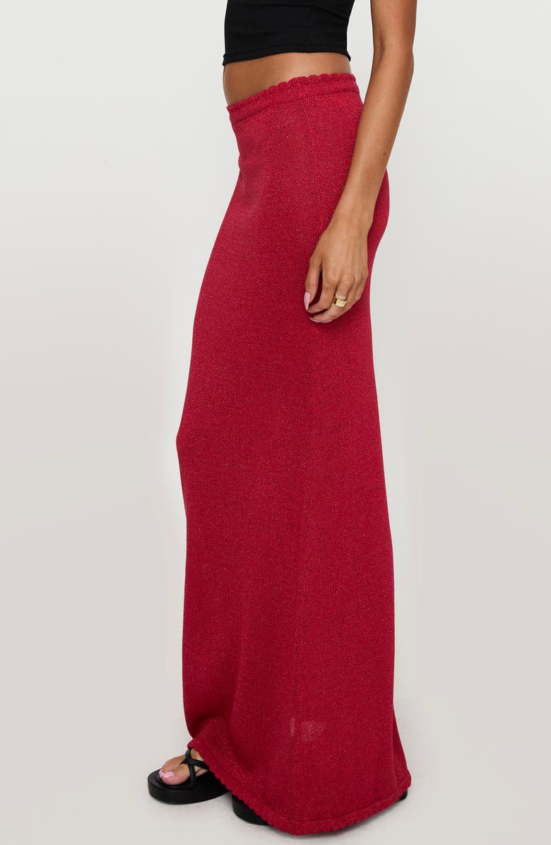 Princess Polly Hugs Kisses Metallic Knit Maxi Skirt, Alternate, color, Red