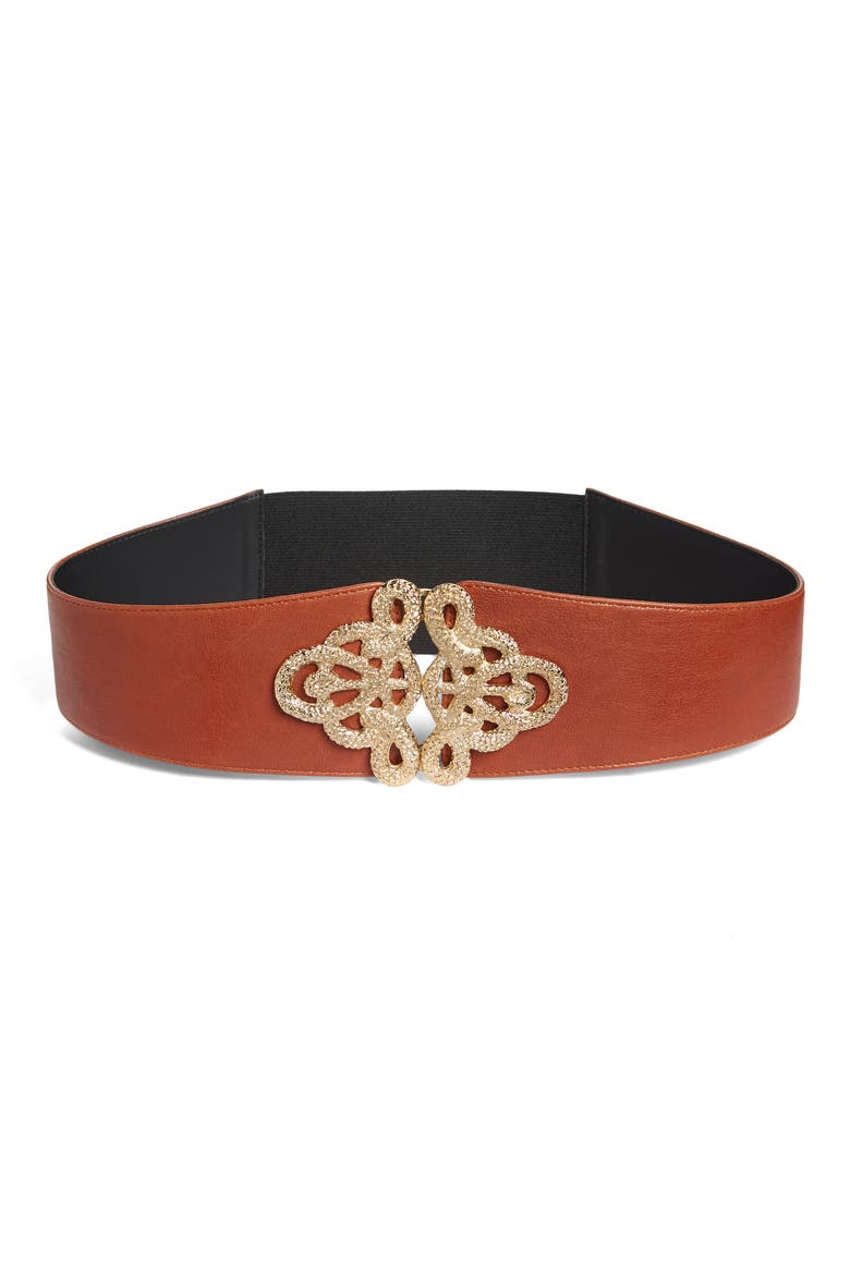 Christian Snake Leather Belt, Main, color, COGNAC/ GOLD