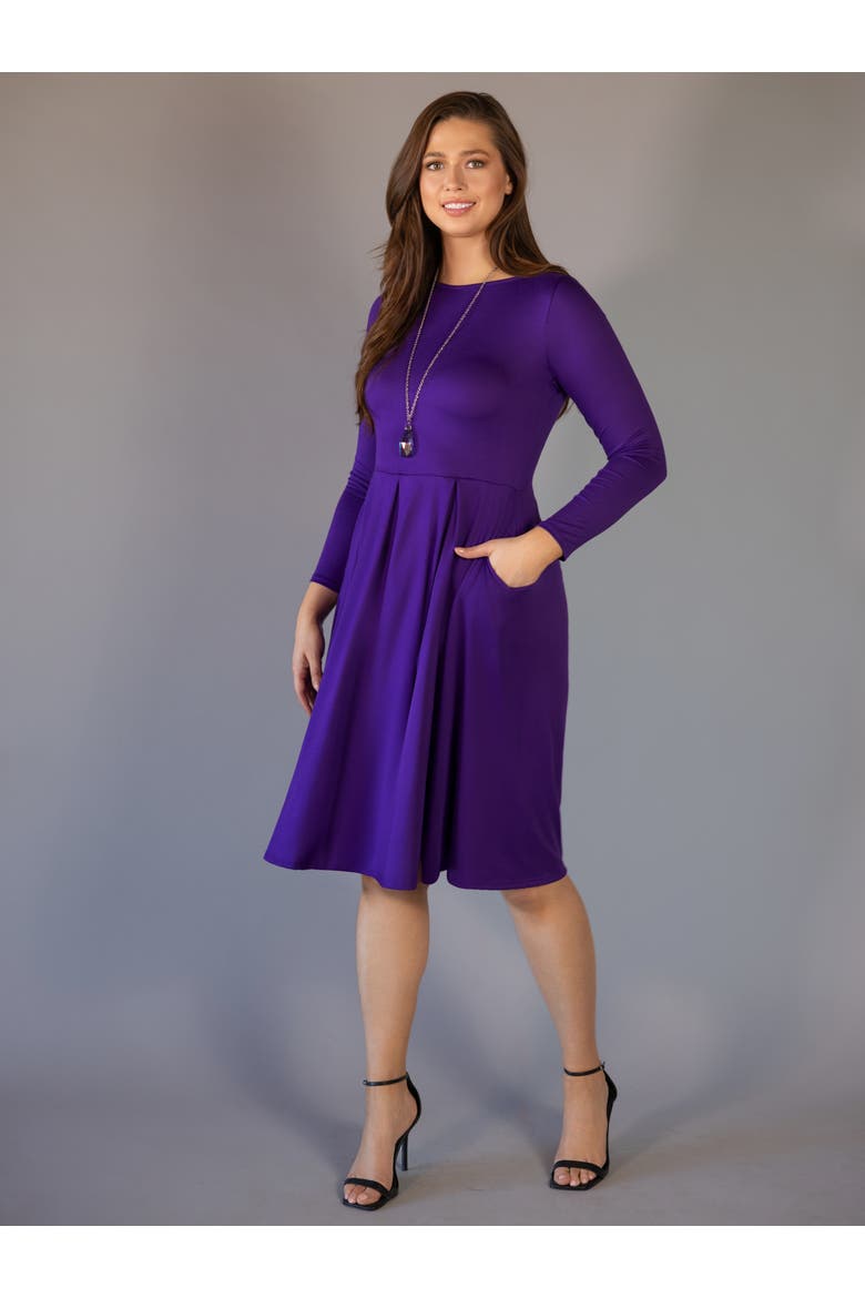 Midi Length Fit N Flare Pocket Dress, Alternate, color, Purple