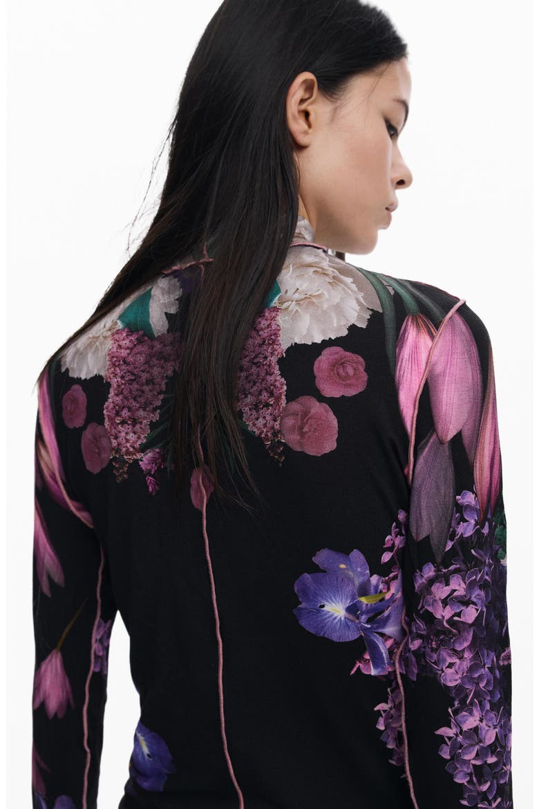 Long Sleeve Floral Top, Alternate, color, BLACK