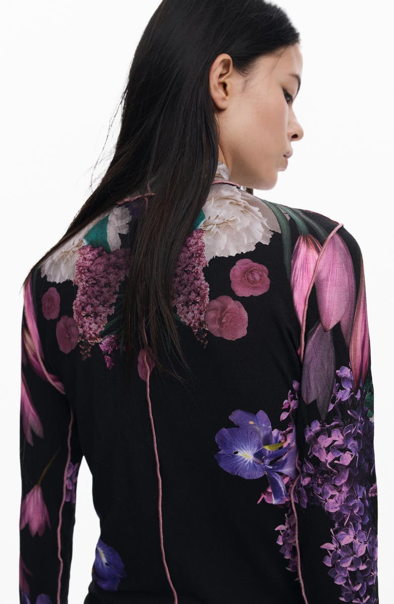 Desigual Long Sleeve Floral Top, Alternate, color, Black