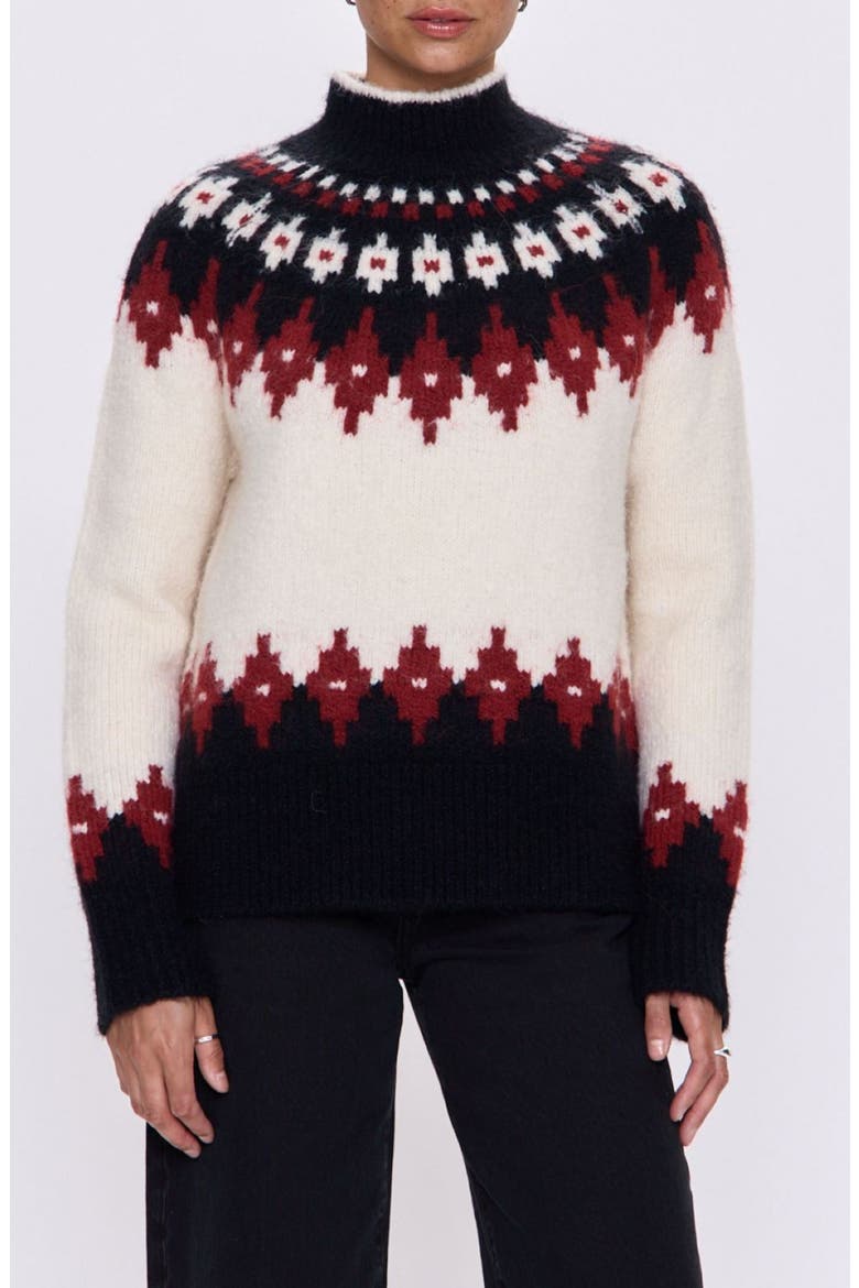 Astrid Fair Isle Turtleneck Sweater, Main, color, WHITE OXBLOOD FAIR ISLE