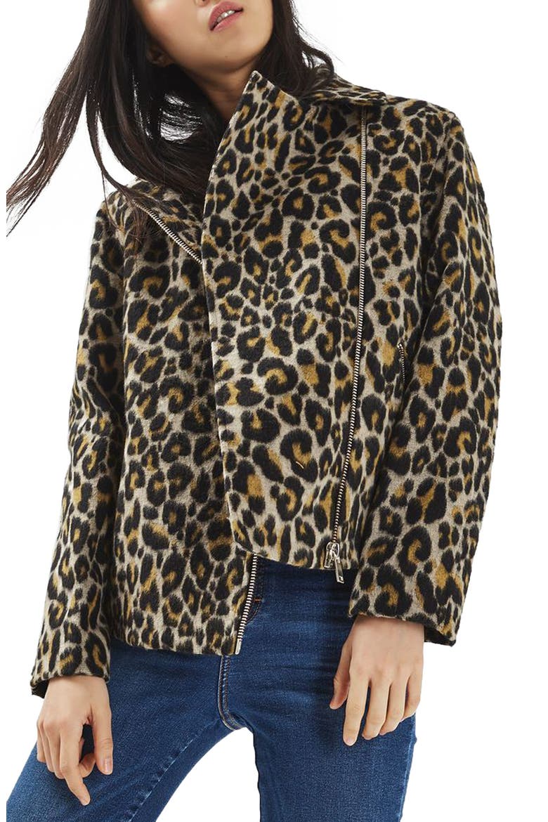 Leopard Print Biker Jacket, Main, color, LEOPARD
