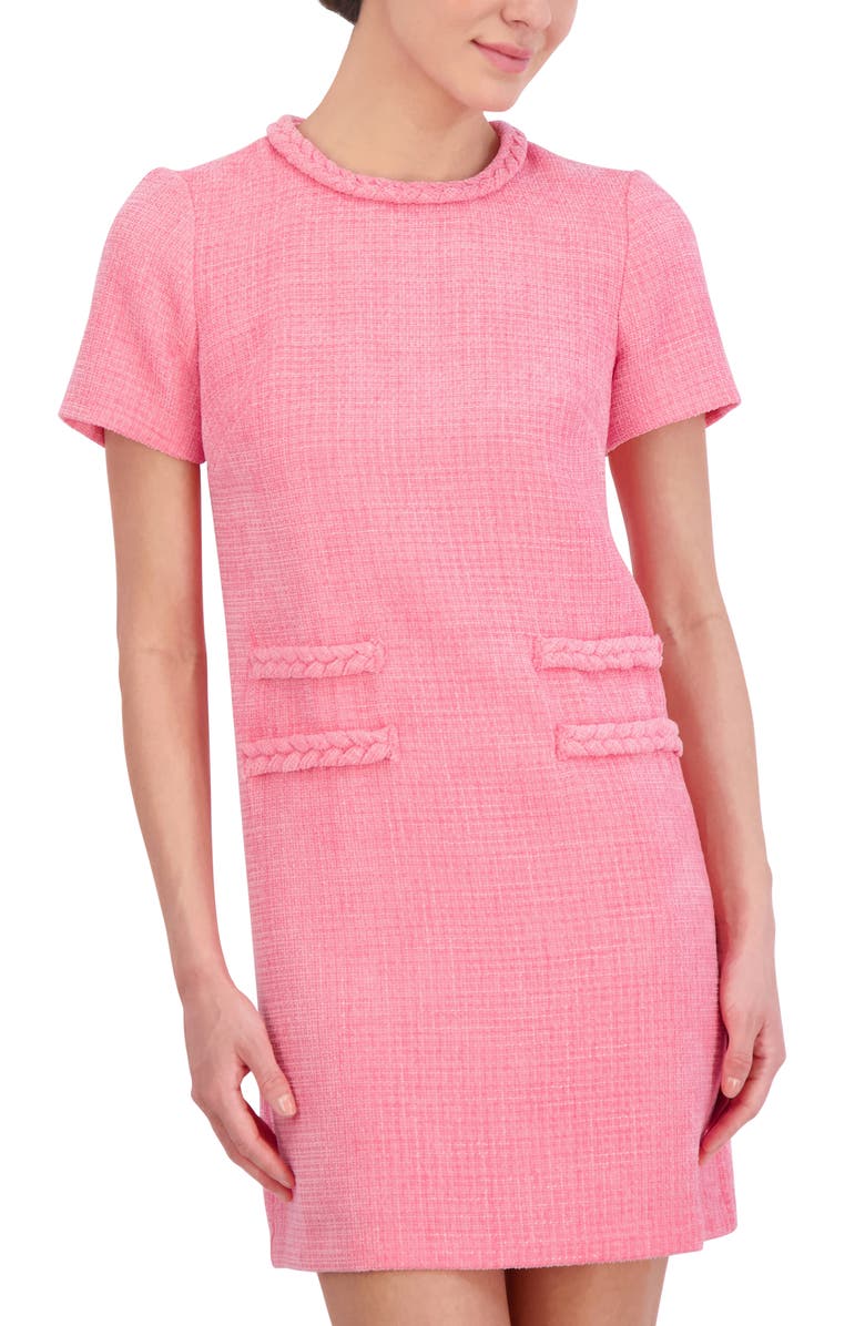 Eliza J Braid Detail Tweed Dress, Alternate, color, Pink