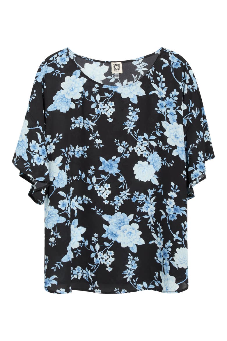 Floral Flutter Sleeve Top, Alternate, color, ANNE BLACK MULTI