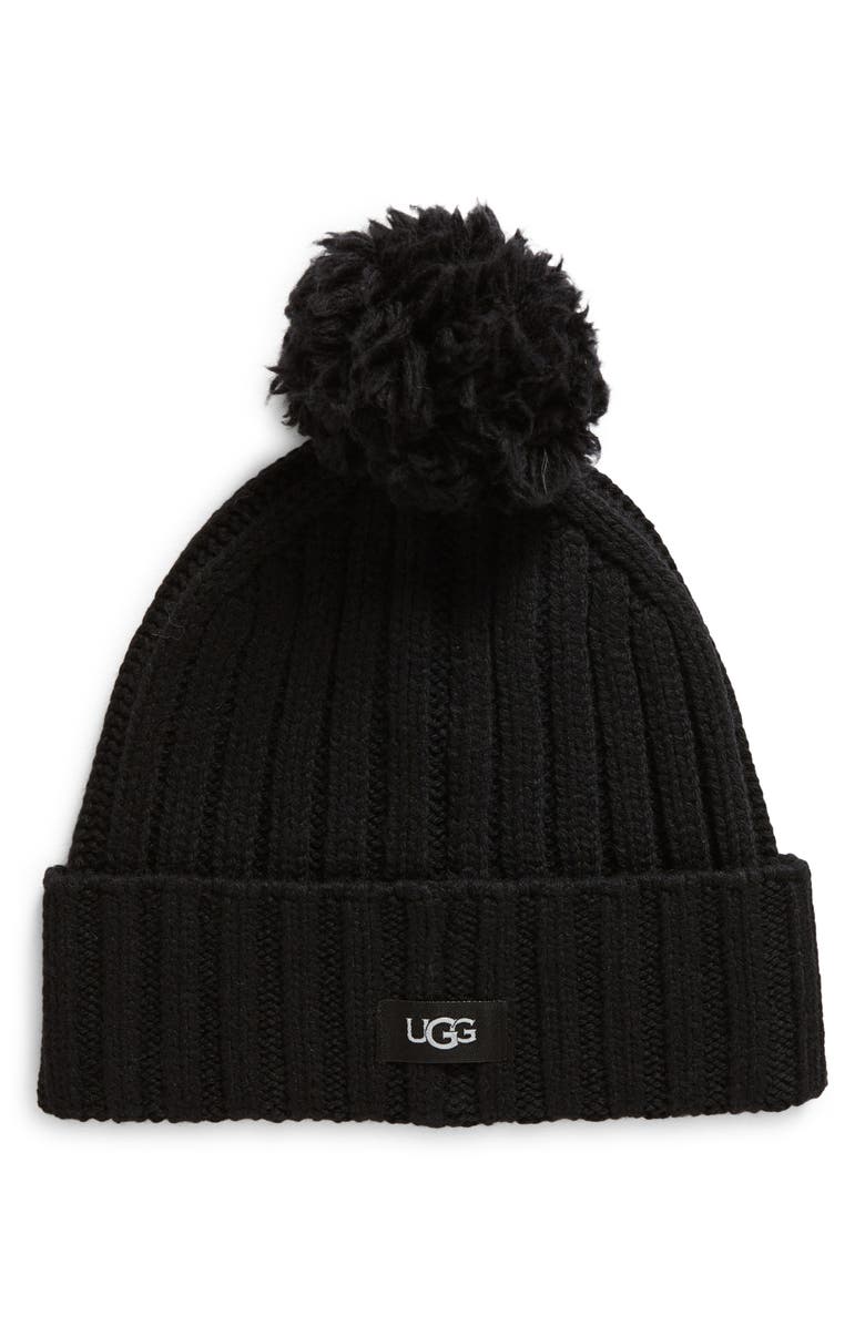 UGG<sup>®</sup> Pompom Solid Rib Knit Beanie - Unisex, Main, color, 