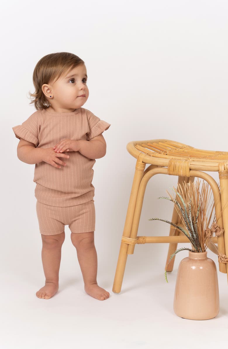 Manière Rib Ruffle Sleeve Cotton Knit T-Shirt & Shorts Set, Alternate, color, Mauve